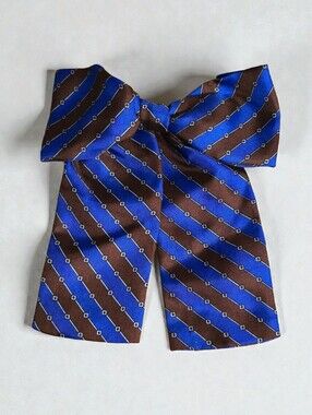 Vicky Davis All Silk Blue & Brown Striped Bow Accessory